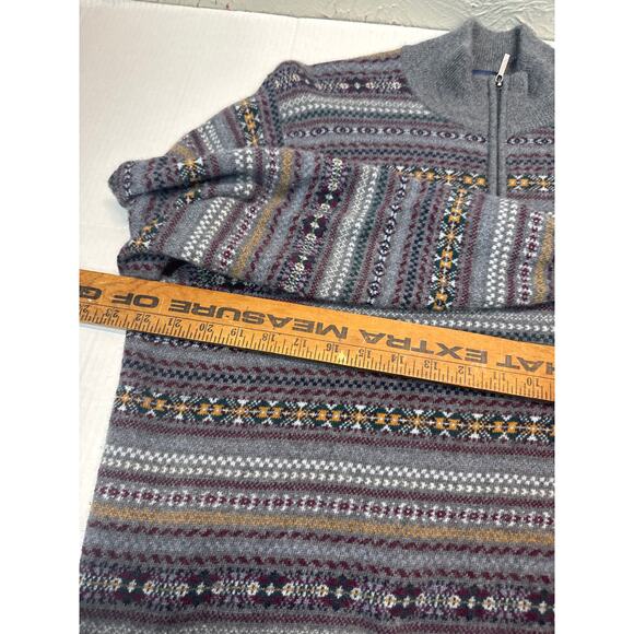 Brooks Brothers Sweater Mens Gray Fair Isle Wool Italian Yarn 1/4 Zip Size XL - Picture 5 of 5